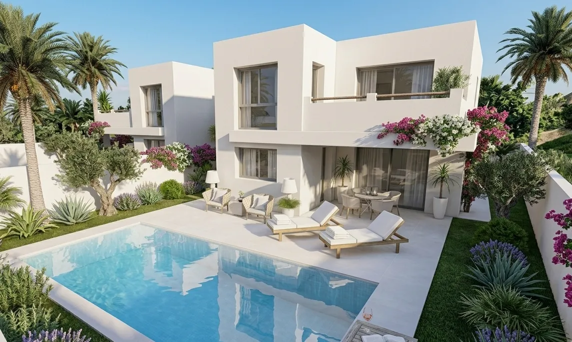 Villa nueva y espaciosa con bonitas vistas al mar